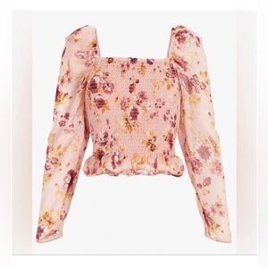Express - Floral Pink Smocked Women's Top